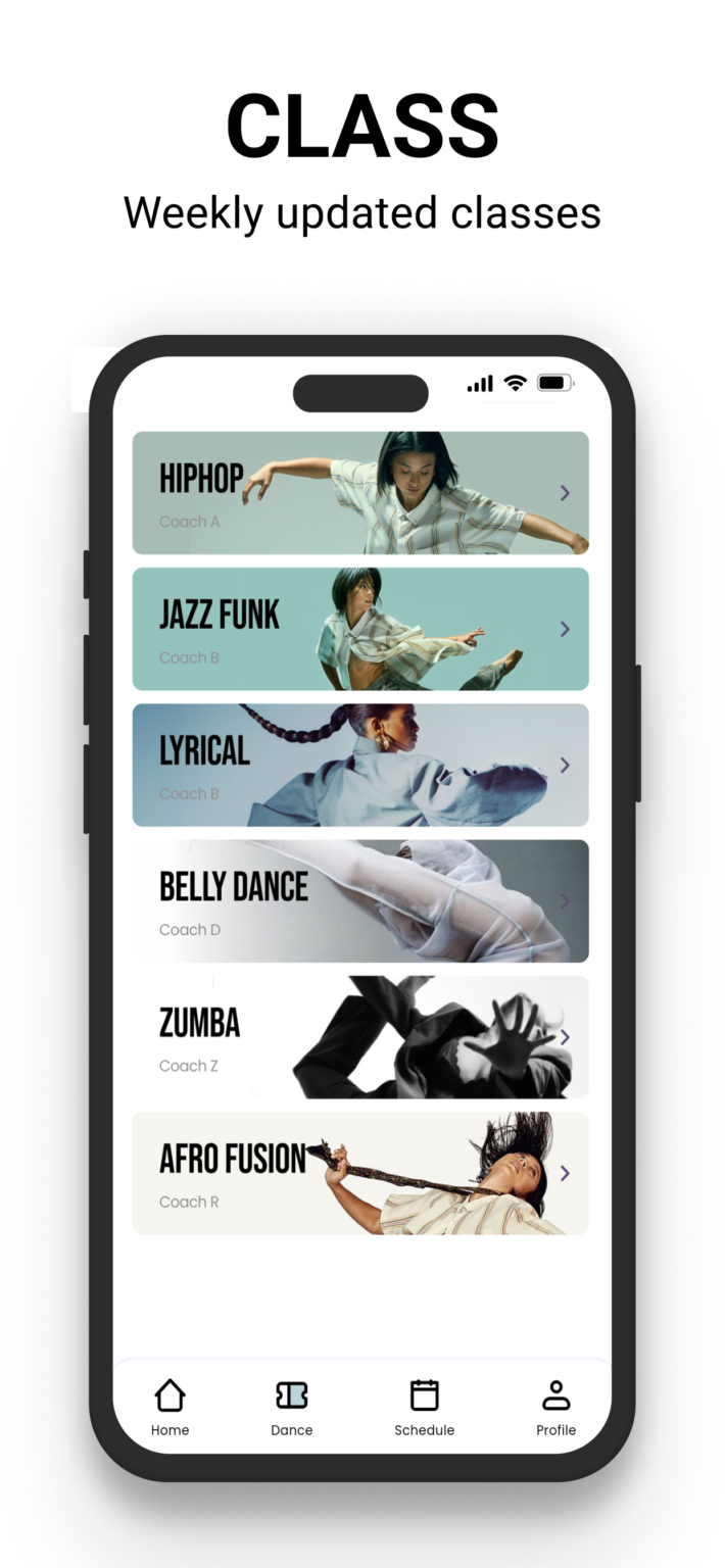 View our variety of classes from our app